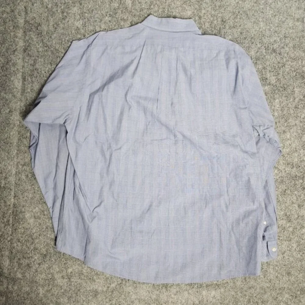J Crew VTG 80s Dress Shirt Men 17-35‎ Blue Houndstooth Check Long Sleeve Button